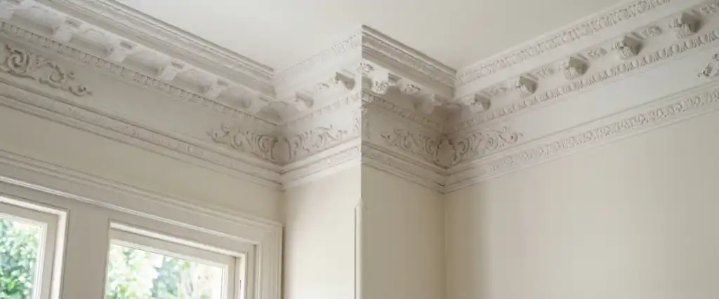 Empire Interior Plastering | Fancy Cornice vs Plain Cornice: A Sydney Style Guide Ornate fancy cornice moulding detail on a living room ceiling in a Sydney home renovation